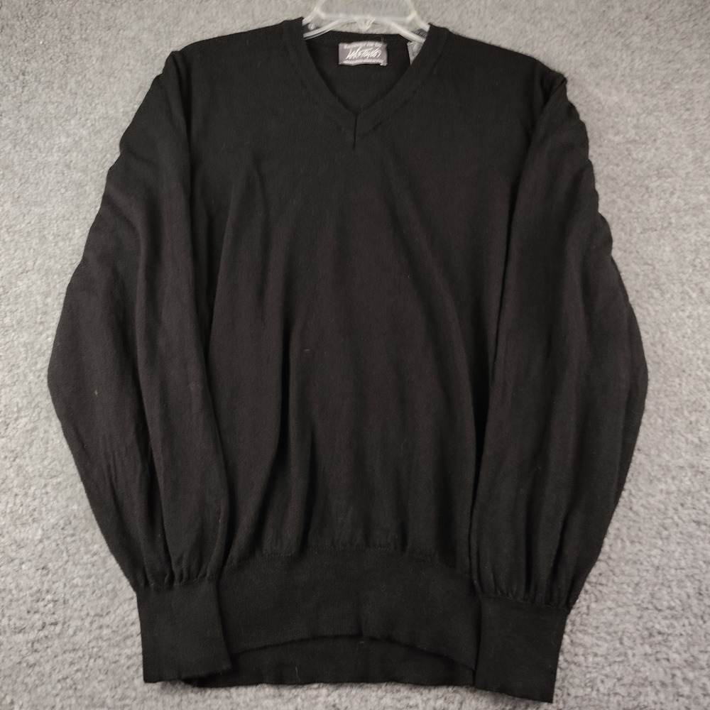 Lord & Taylor Merino Wool V-Neck Sweater Mens Large Slim Black Italy Made
